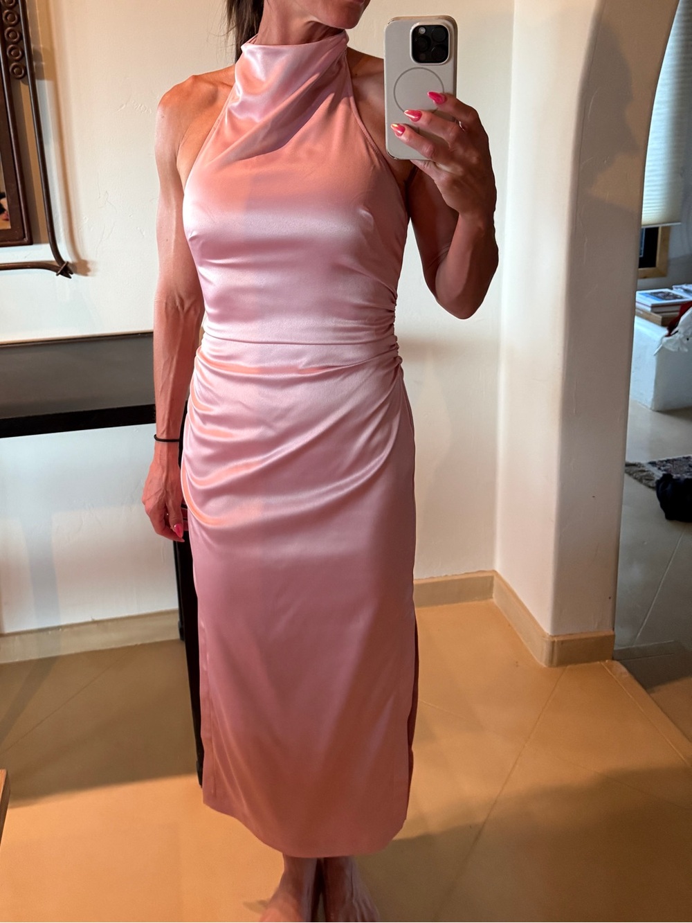 BHLDN Satin Midi Dress in Blush Pink